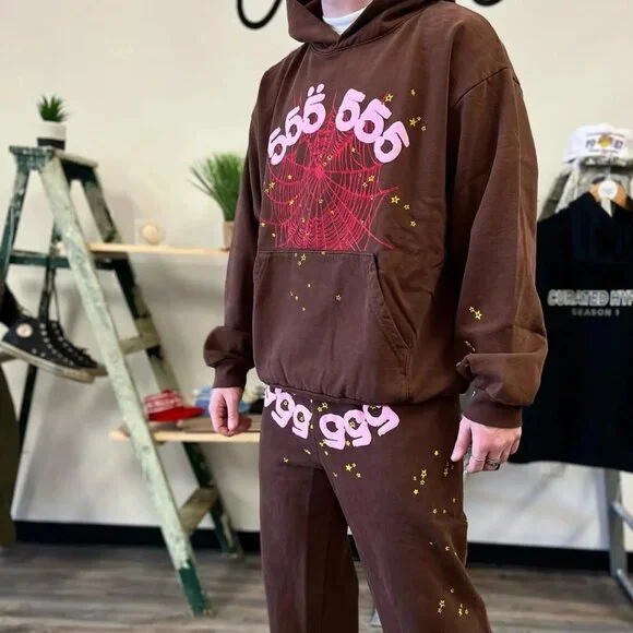 $329 Sp5der Young Thug Worldwide Angel Number 555 Unisex HoodieBrownXL